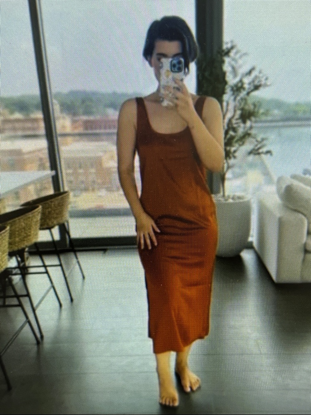 Abercrombie & Fitch Burnt Orange Scoop Neck Midi Dress